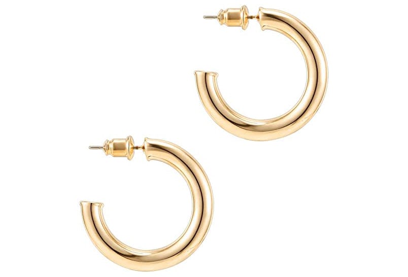 PAVOI 14K Gold Colored Lightweight Chunky Open Hoops