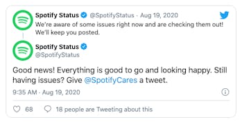 A screenshot of Spotify's support account on Twitter