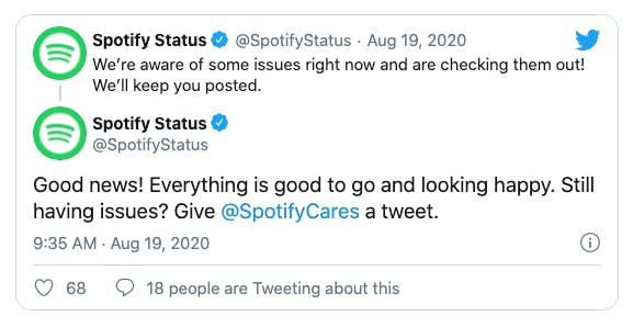 A screenshot of Spotify's support account on Twitter