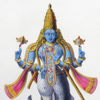 Matsya avatar of Vishnu, 19th-century lithograph.