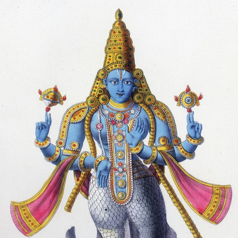 Matsya avatar of Vishnu, 19th-century lithograph.