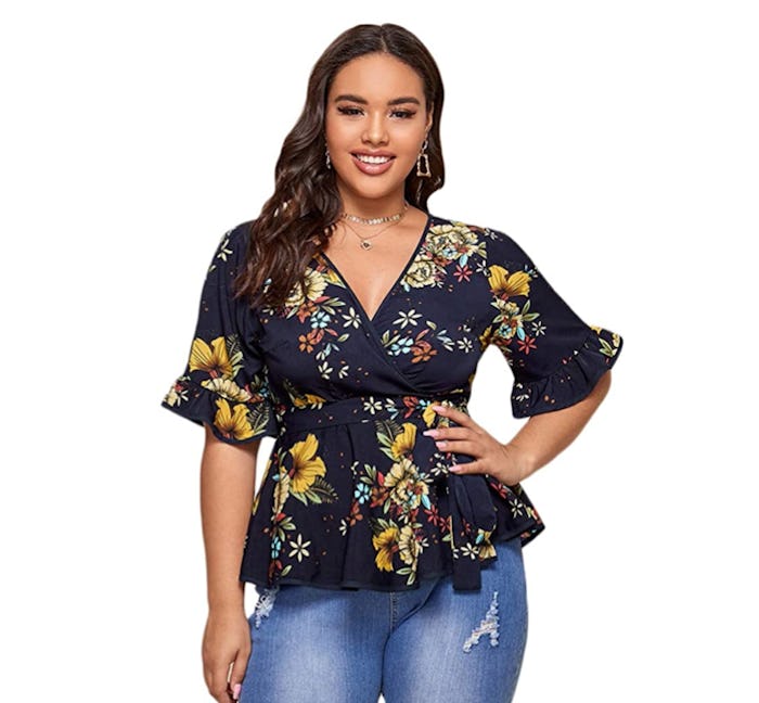 Romwe Women's Plus Size Floral Print