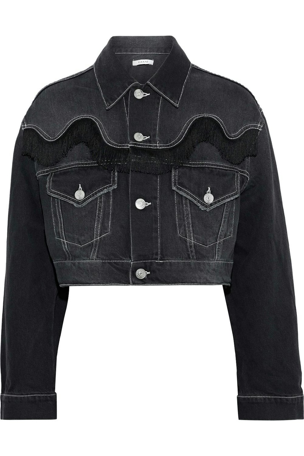 Rienzi cropped fringe-trimmed denim jacket