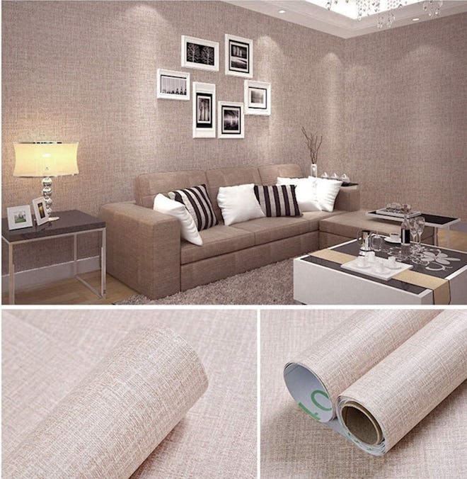 Yancorp Faux Grasscloth Peel and Stick Linen Wallpaper