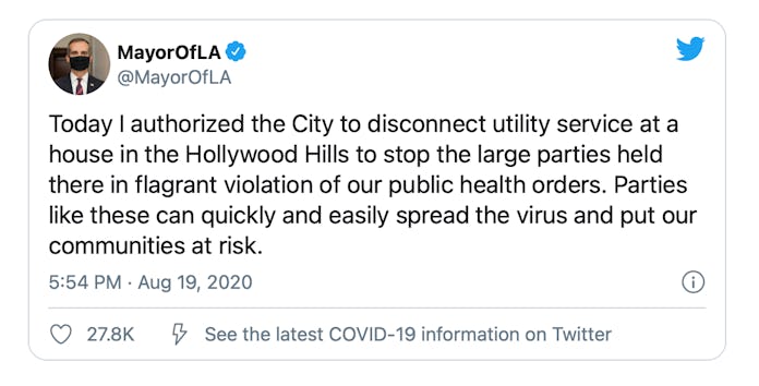 Los Angeles has been cutting off power to homes that host parties during the COVID pandemic.