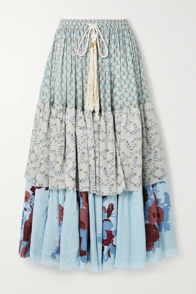Tiered Floral-Print Cotton-Voile Midi Skirt