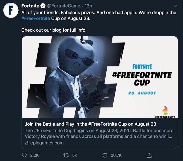 Fortnite FreeFortnite Cup Twitter ad