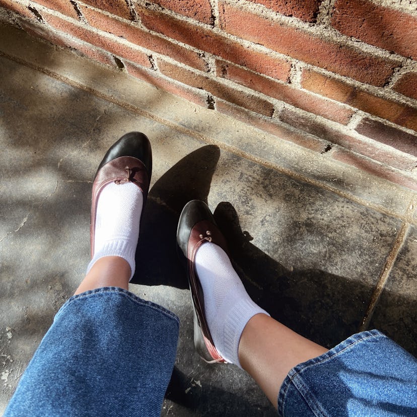 Pair your ballet flats with socks to make them perfect for fall