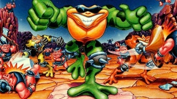 Promotional art of the original Battletoads for NES.