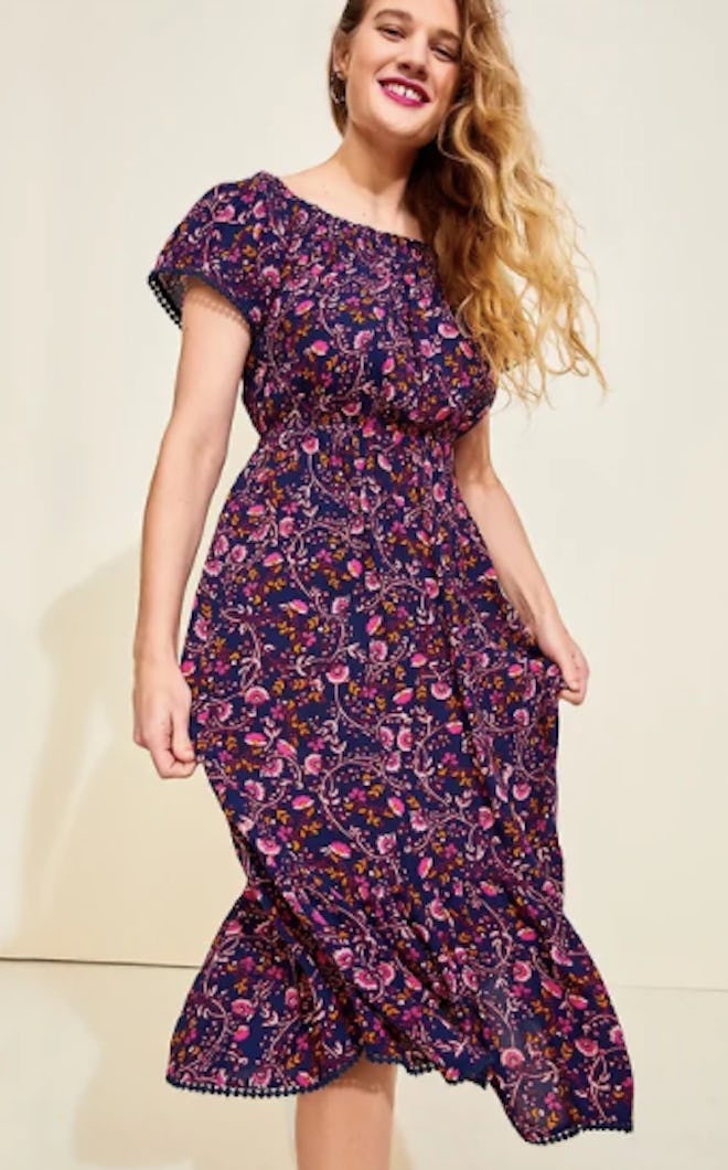 Floral-Print Off-the-Shoulder Waist-Defined Maxi Dress for Women