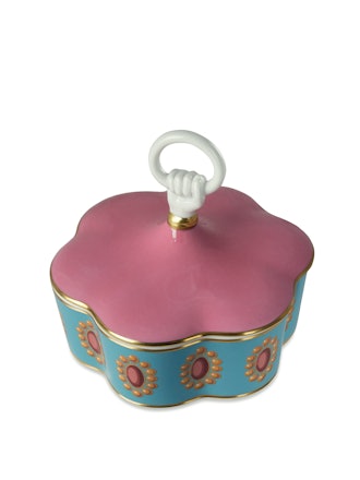 Broche Print Porcelain Box With Hand And Ring