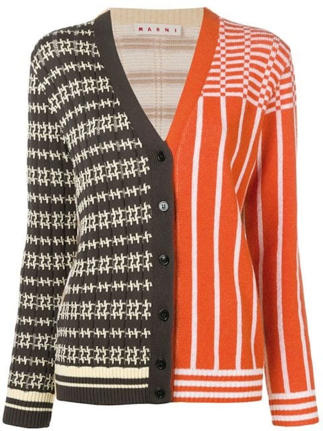 Panelled patterned knit cardigan