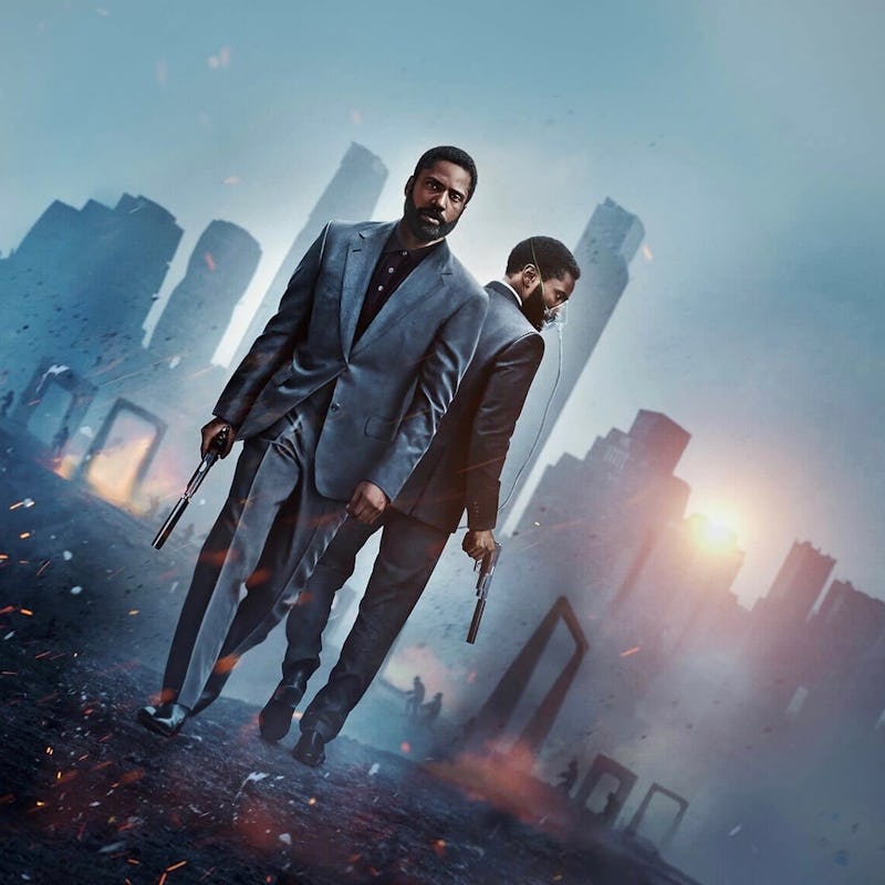 A promotional poster with John David Washington in Tenet