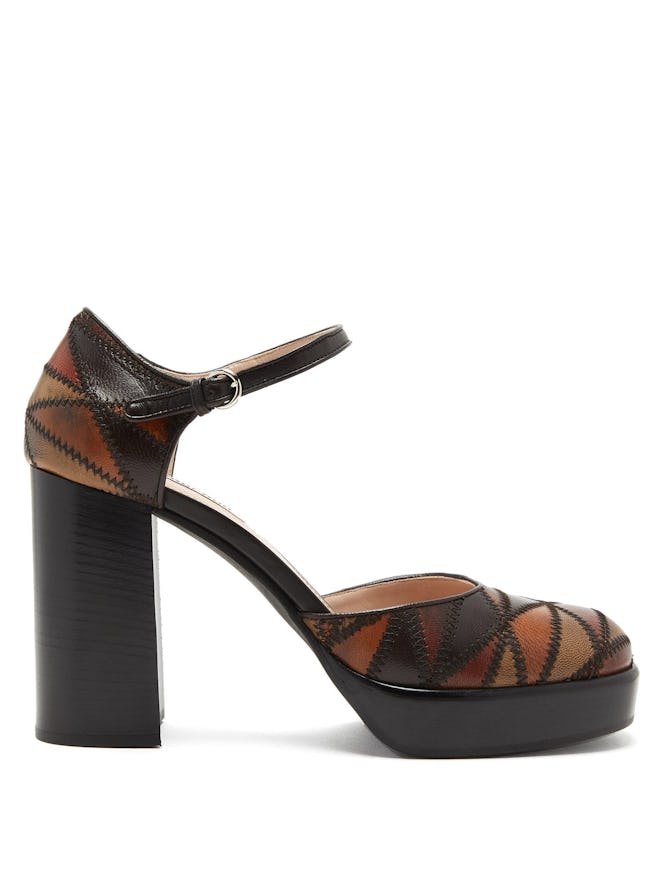 Mary Jane Patchwork-Leather Pumps