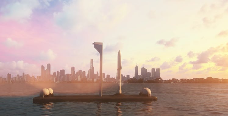 SpaceX's concept art of an ocean-based spaceport.