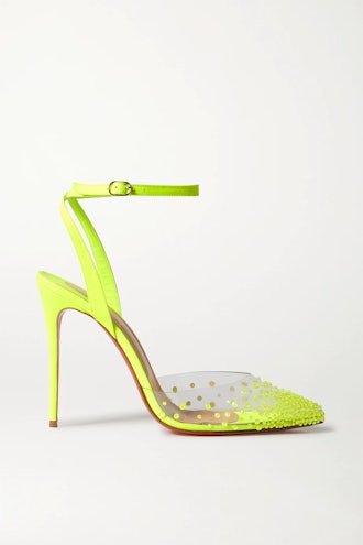 Spikaqueen 100 Neon Crystal-Embellished PVC And Leather Pumps