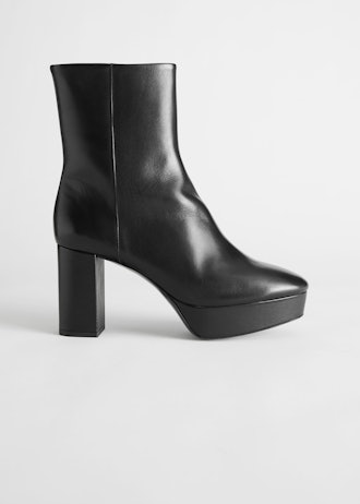 Leather Platform Heeled Ankle Boots
