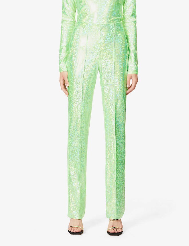 Lissi reflective-print high-rise stretch-jersey trousers