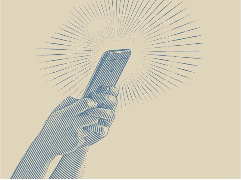 Hands holding a smartphone.