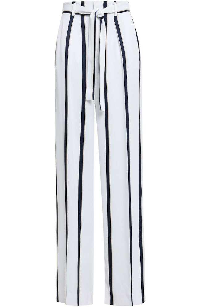 Equipment Evonne Belted Striped Satin-Twill Wide-Leg pants