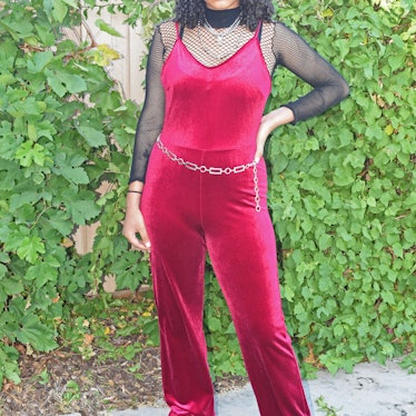 Zena On Plute Red Velvet Jumpsuit