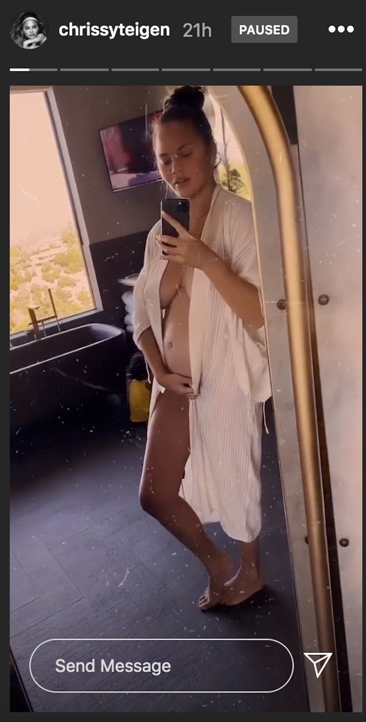 Chrissy Teigen gave her Instagram followers a new look at her growing bump on Instagram.