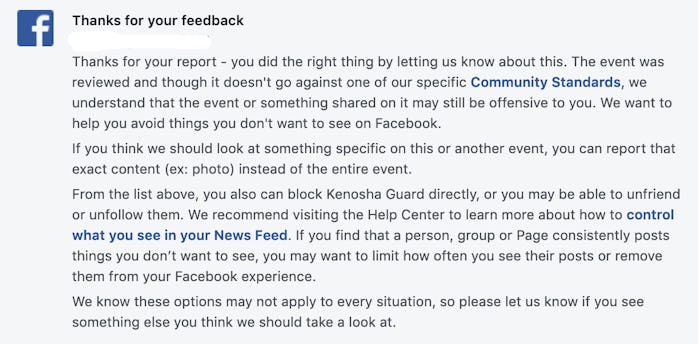 Facebook's denial to take action on the pages organizing violence in Kenosha.