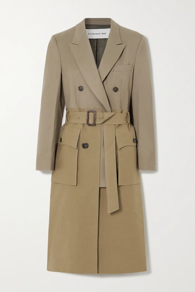 Belted Layered Cotton-Twill And Wool-Blend Trench Coat