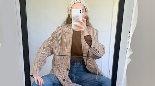 Jeans and plaid blazer