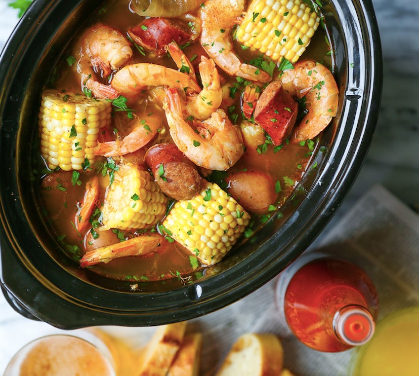 Slow cooker shrimp bowl can be made in the crock-pot on back to school nights