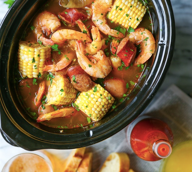Slow cooker shrimp bowl can be made in the crock-pot on back to school nights