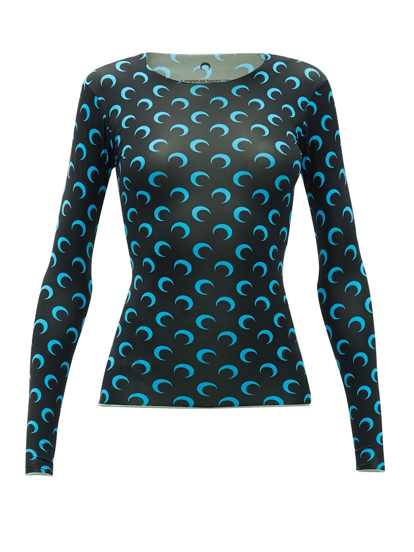 Crescent moon-print stretch-jersey top