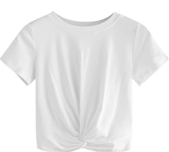 MakeMeChic Solid Short Sleeve Twist Front T-Shirt