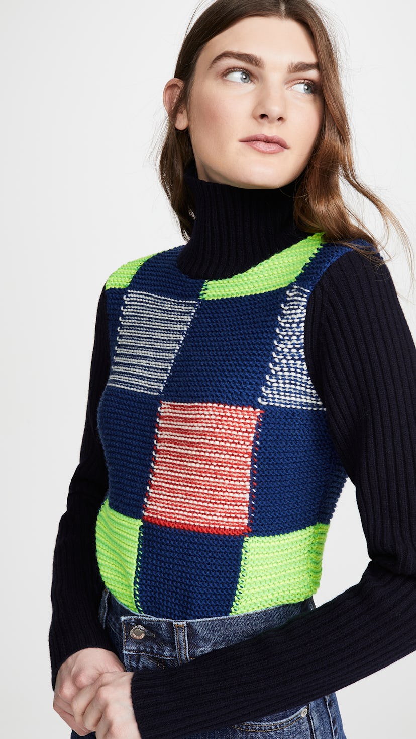 Patchwork Polo Neck Sweater
