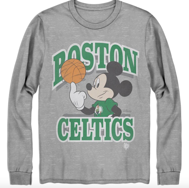 Men's Boston Celtics Junk Food Gray Disney Mickey Team Spirit Long Sleeve T-Shirt