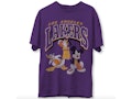 A purple Los Angeles Lakers NBA Disney tee features Mickey Mouse, Donald Duck, and Goofy on the fron...