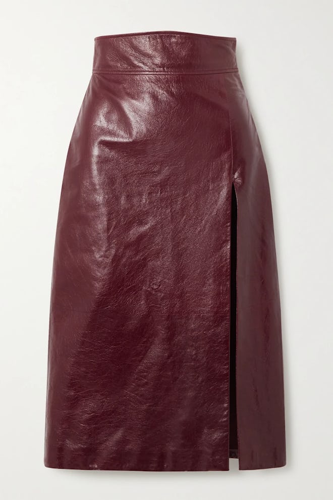 Textured Glossed-Leather Pencil Skirt