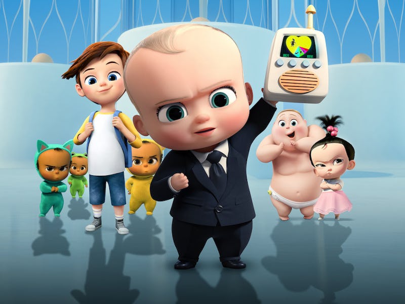 A group of animated babies looks at the camera.