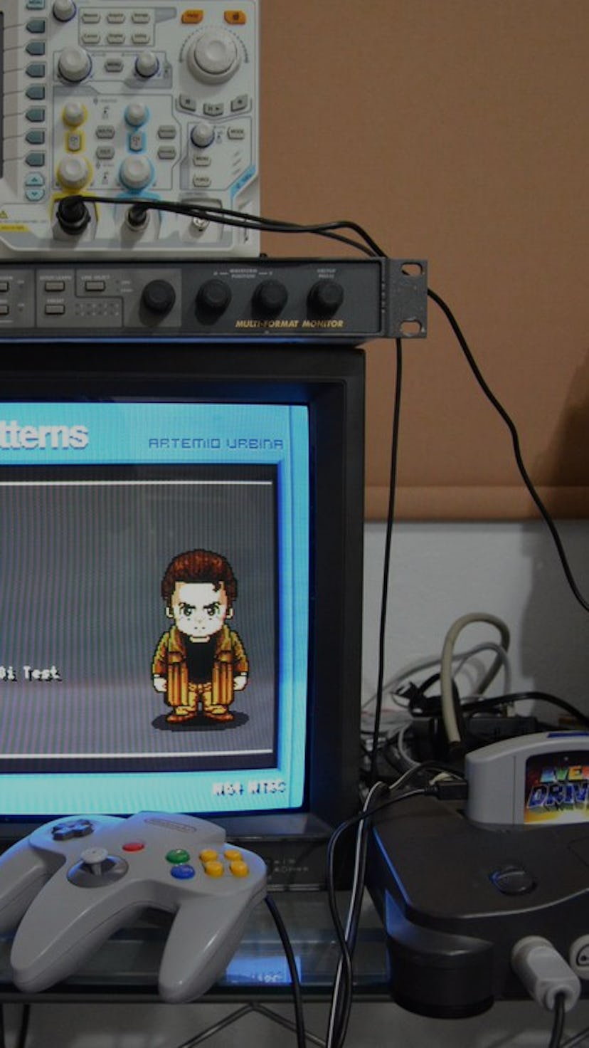 A photo of 240p Test Suite running on an N64 and a PVM CRT TV.