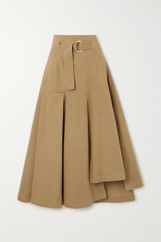 Space for Giants Belted Asymmetric Pleated Organic Cotton-Twill Skirt