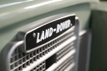 The Land Rover logo on the front of a Zero Labs electric conversion