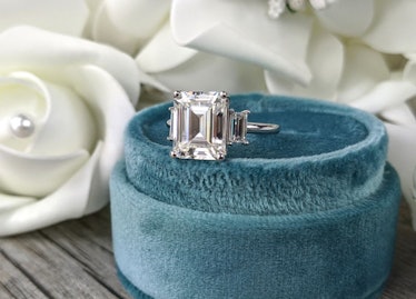  Emerald Cut Moissanite Engagement Ring