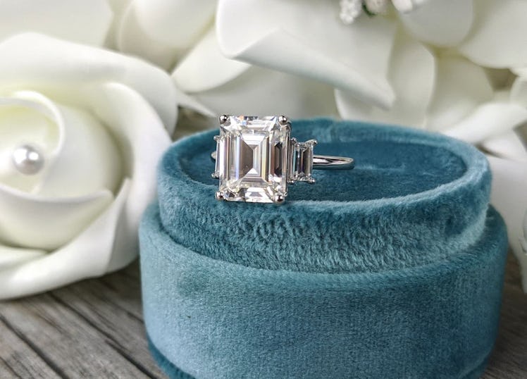  Emerald Cut Moissanite Engagement Ring