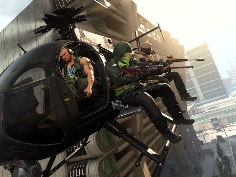 Two men shooting from a helicopter in Call of Duty: Warzone season 5