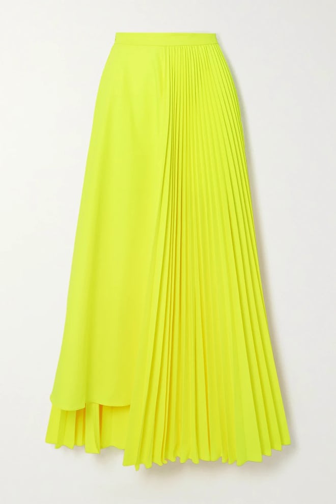 Neon Asymmetric Pleated Poplin Skirt
