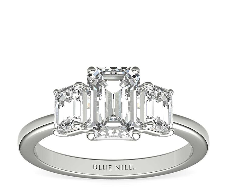 Step Cut Trapezoid Diamond Engagement Ring