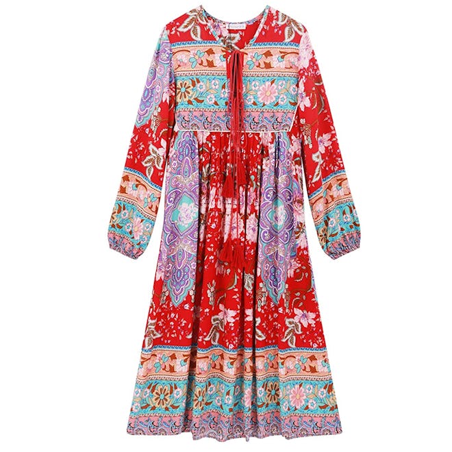 R.Vivimos Women's Long Sleeve Floral Midi Dress