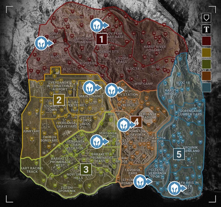 The Call of Duty: Warzone map  with helicopter locations