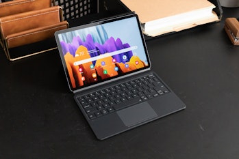 The Tab S7 with the Book Cover Keyboard.