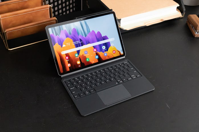 The Tab S7 with the Book Cover Keyboard.